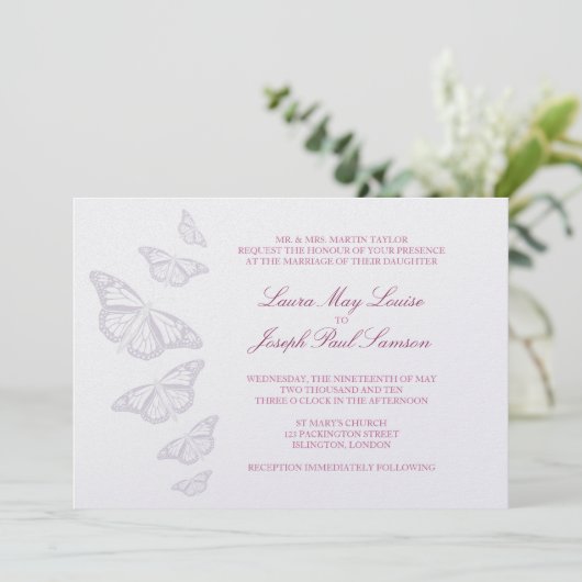 Invitations de mariage à papillon 'Vintage' (Debout devant)