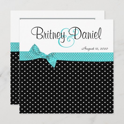 Invitations de mariage à point Polka noir et blanc (Devant / Derrière)