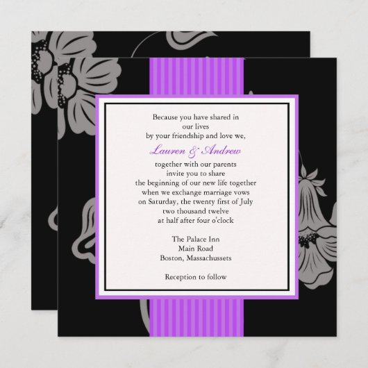 Invitations de mariage à rayures violettes (Devant / Derrière)