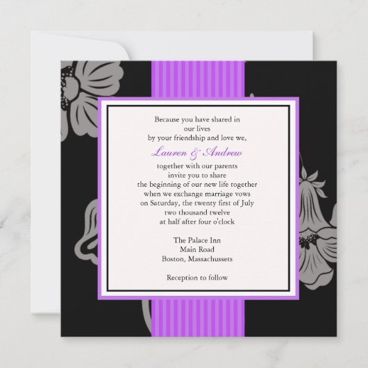Invitations de mariage à rayures violettes (Devant)
