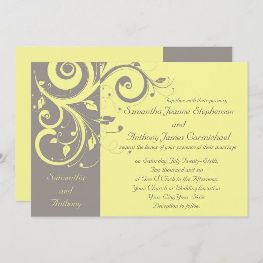 Invitations de mariage à rotation inverse Jaune et (Devant / Derrière)