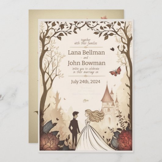 Invitations de mariage à thème Fairytale (Devant / Derrière)