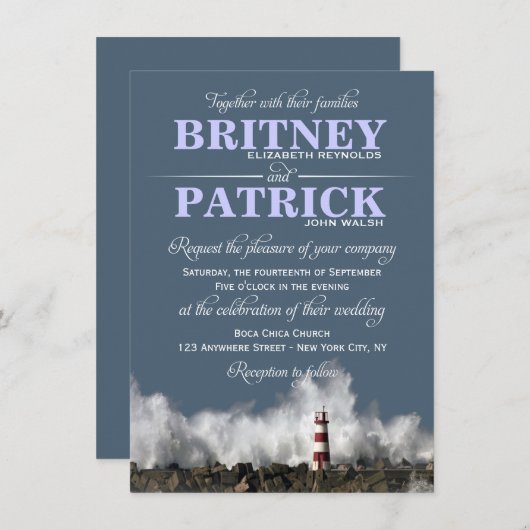 Invitations de mariage à thème nautique du phare (Devant / Derrière)