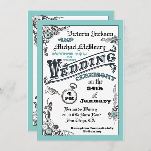 Invitations de mariage à vapeur victorienne (Devant / Derrière)
