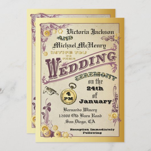 Invitations de mariage à vapeur victorienne (Devant / Derrière)