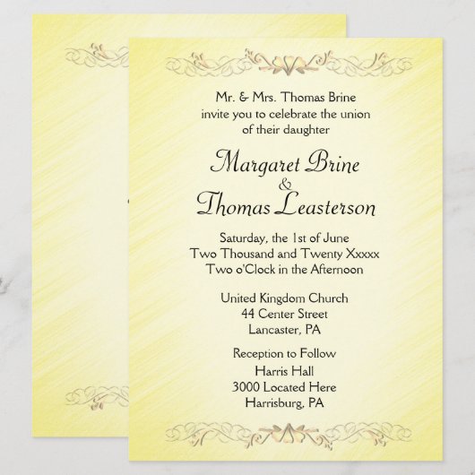 Invitations de mariage Accent Coeurs Jaunes (Devant / Derrière)