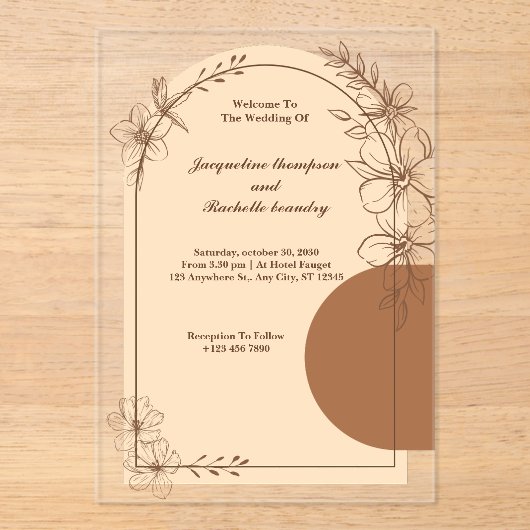Invitations de mariage acrylique Brown personnalis (Recto)