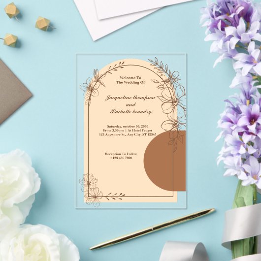 Invitations de mariage acrylique Brown personnalis (Insitu (Mariage))