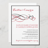 Invitations de mariage aimées (noires et rouges) (Devant / Derrière)