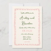 Invitations de mariage amusant rose et vert (Devant)