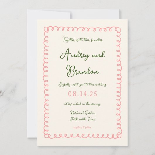 Invitations de mariage amusant rose et vert (Devant)