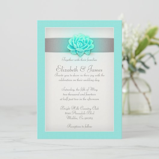 Invitations de mariage Aqua (Debout devant)