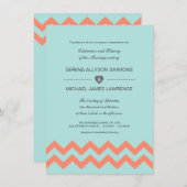 Invitations de mariage Aqua Blue & Coral Chevron (Devant / Derrière)