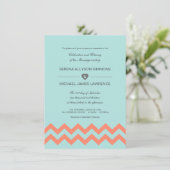 Invitations de mariage Aqua Blue & Coral Chevron (Debout devant)