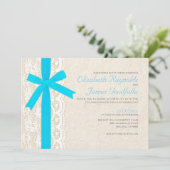Invitations de mariage Aqua Bow et Lace (Debout devant)