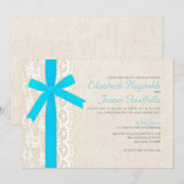 Invitations de mariage Aqua Bow et Lace (Devant / Derrière)