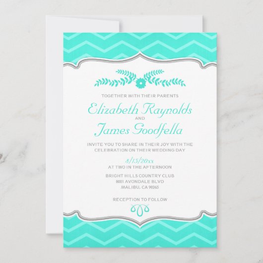 Invitations de mariage Aqua Zigzag (Devant)