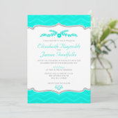 Invitations de mariage Aqua Zigzag (Debout devant)