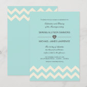 Invitations de mariage Aqual Blue et Ivory Chevron (Devant / Derrière)