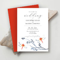 Invitations de mariage aquarelle libellules rouges