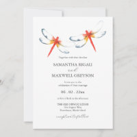 Invitations de mariage Aquarelle rouge libellule