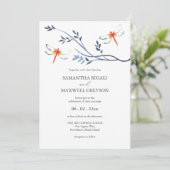 Invitations de mariage Aquarelle rouge libellule (Debout devant)