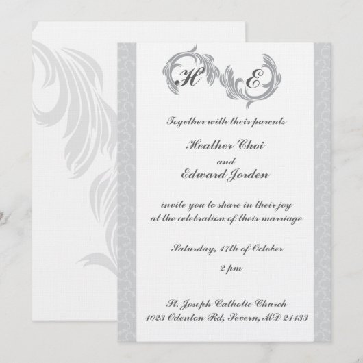 Invitations de mariage Argent (Devant / Derrière)