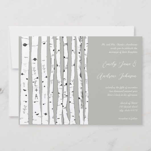 Invitations de mariage Argent Cloud Birch Tree (Devant)
