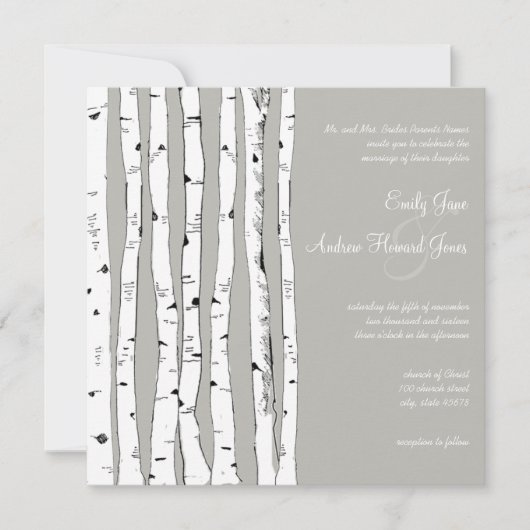 Invitations de mariage Argent Cloud Birch Tree (Devant)