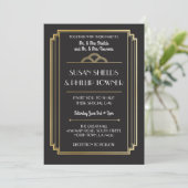 Invitations de mariage Art Déco Black & Gold année (Debout devant)