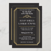 Invitations de mariage Art Déco Black & Gold année (Devant / Derrière)