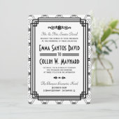 Invitations de mariage Art Déco Blanc & Noir (Debout devant)