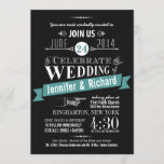 Invitations de mariage Art Déco Chalkboard<br><div class="desc">Invitations de mariage en noir et blanc, festives et fantaisistes, avec une bannière bleue turquoise. Élégante typographie vintage de style rétro à la craie avec un motif art déco semi-formel. Parfait pour les mariages modernes et branchés avec une touche sophistiquée de charme romantique pour la mariée traditionnelle et le marié....</div>