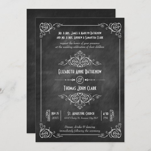 Invitations de mariage Art Déco Chalkboard (Devant / Derrière)