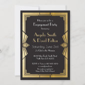 Invitations de mariage Art Déco Fiançailles Gatsby (Devant)