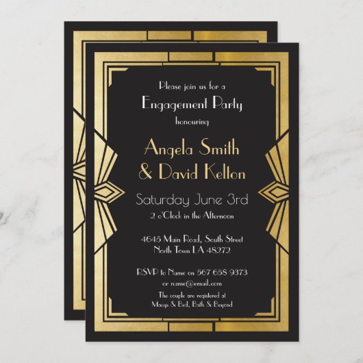 Invitations de mariage Art Déco Fiançailles Gatsby (Devant / Derrière)