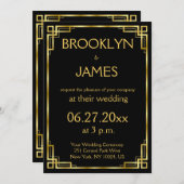 Invitations De Mariage Art Déco Noir Et Or (Devant / Derrière)