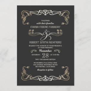 Invitations de mariage Art Déco Or
