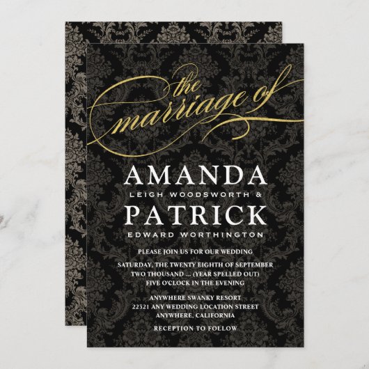 Invitations de mariage Art Déco pour les Damas noi (Devant / Derrière)