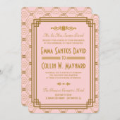 Invitations de mariage Art déco rose (Devant / Derrière)