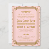 Invitations de mariage Art déco rose (Devant)