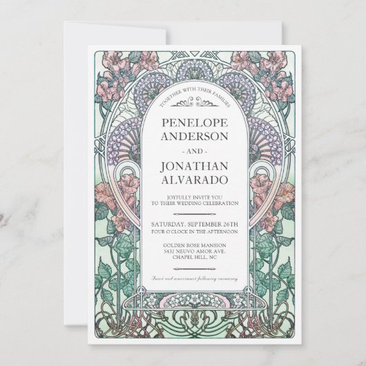 Invitations de mariage Art Nouveau coloré (Set #3) (Devant)
