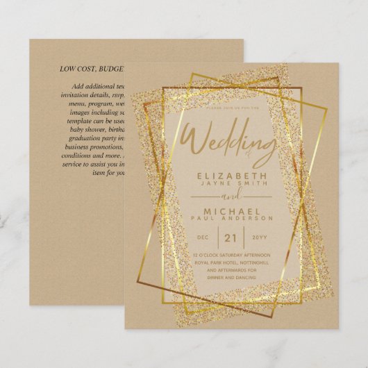 INVITATIONS DE MARIAGE aspect pailleté feuille mét (Devant / Derrière)