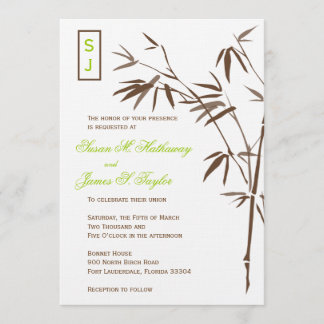 Invitations de mariage au bambou Monogramme| Brown
