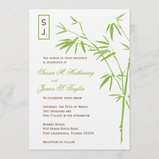 Invitations de mariage au bambou Monogramme| Vert