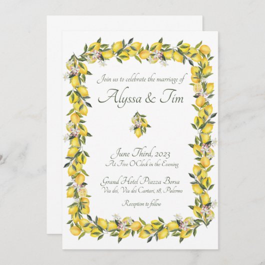 Invitations de mariage au citron (Devant / Derrière)