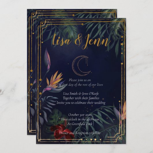 Invitations de mariage au clair de lune tropicale (Devant / Derrière)