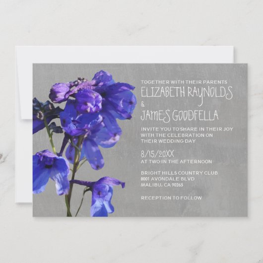Invitations de mariage au delphinium (Devant)