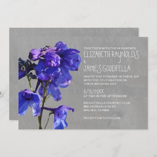 Invitations de mariage au delphinium (Devant / Derrière)