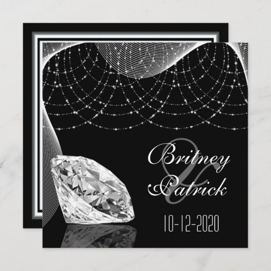 Invitations de mariage au diamant noir et blanc (Devant / Derrière)